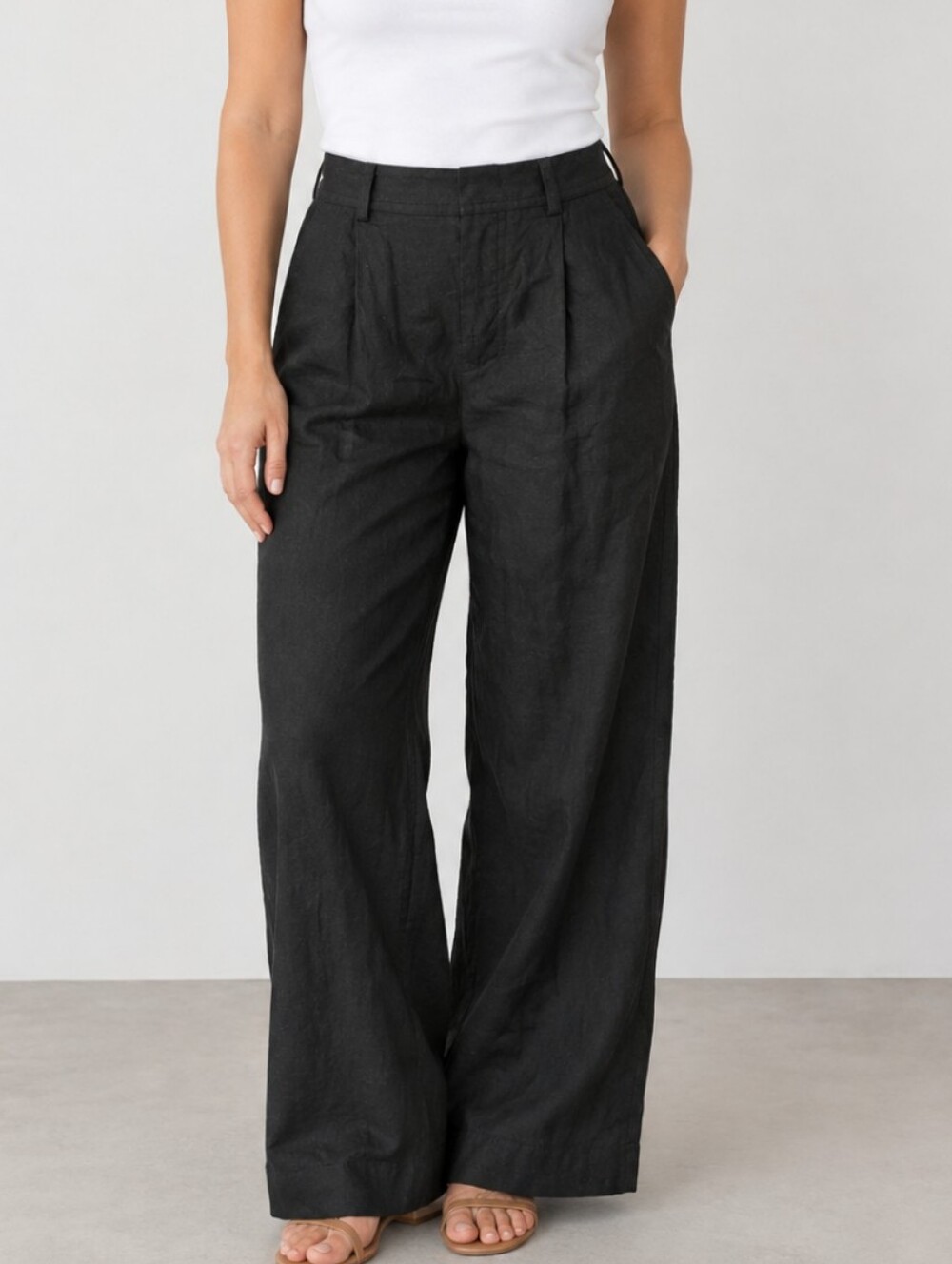 Vince Black Linen Blend Wide Leg Pull On Pants Size Small - Picture 13 of 13